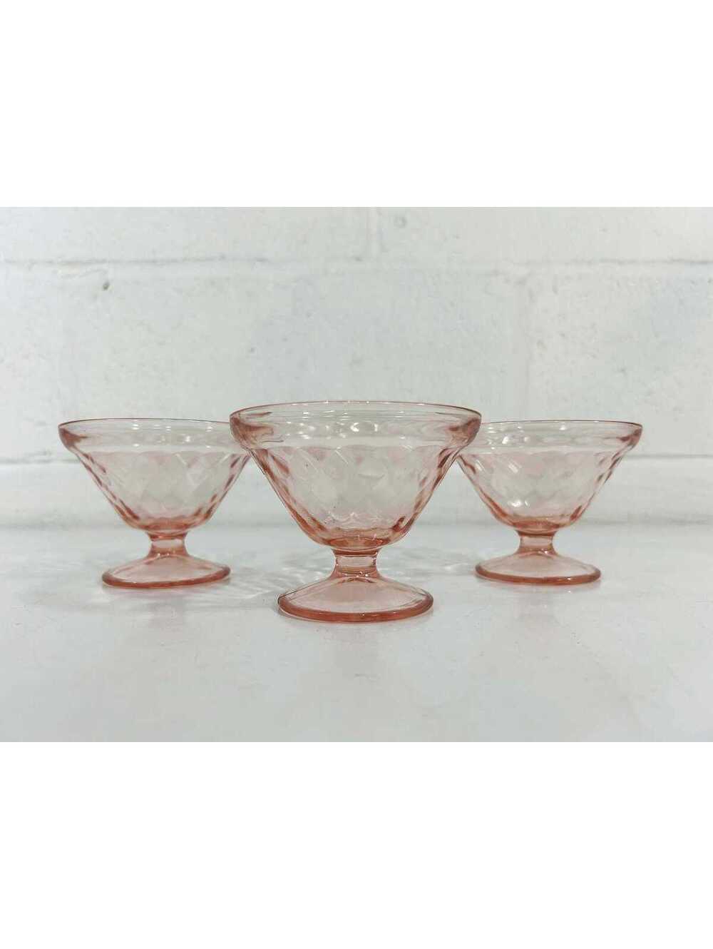 Vintage Pink Sherbet Champagne Glass Hazel Atlas 30s Depression Set of 3 Coupe